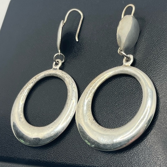 Modernist sterling silver disc hoop dangle earrings vintage - Picture 9 of 16